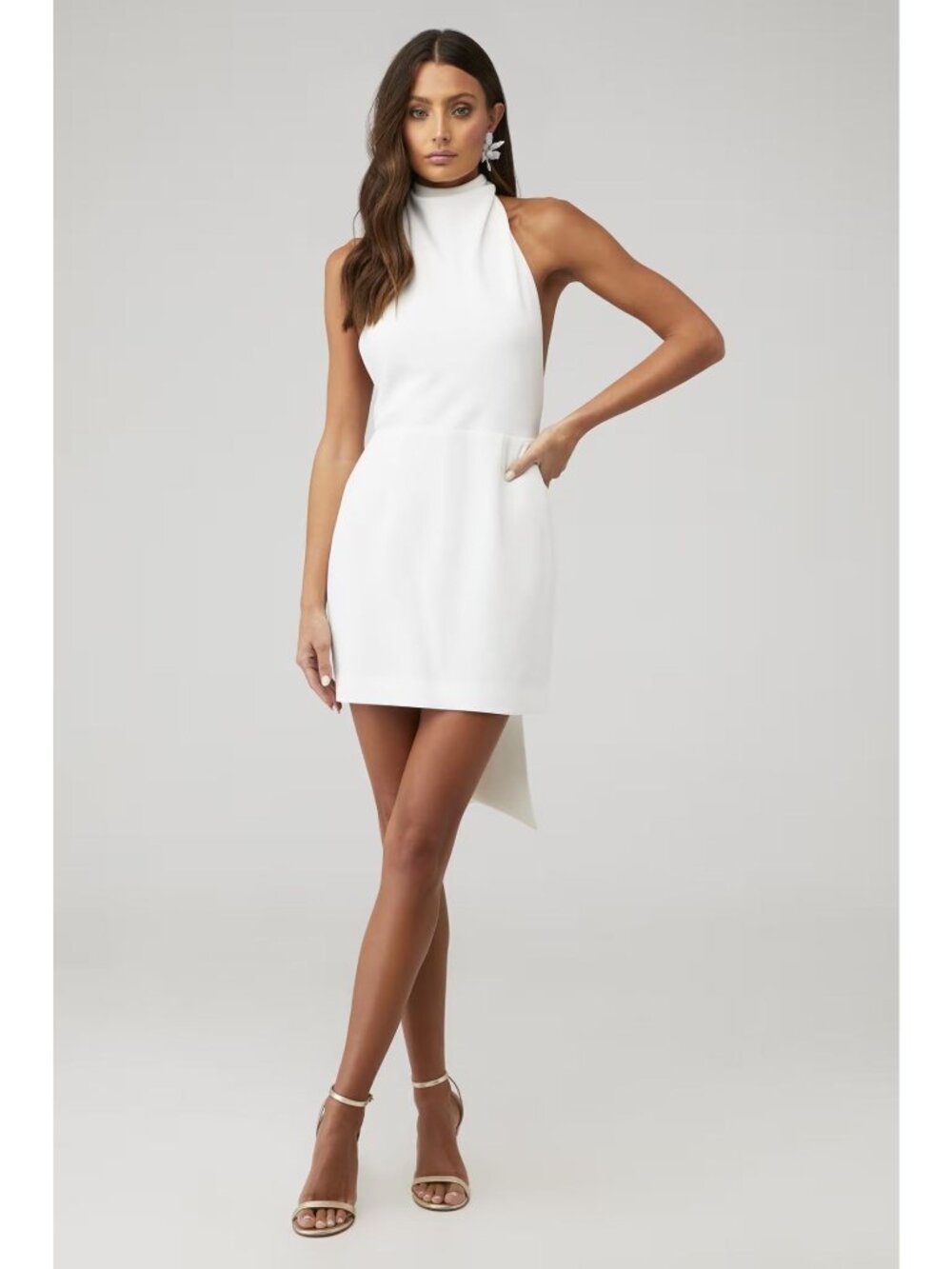 Sau Lee Patsy Mock Neck Mini Dress Ivory Womens Size 0